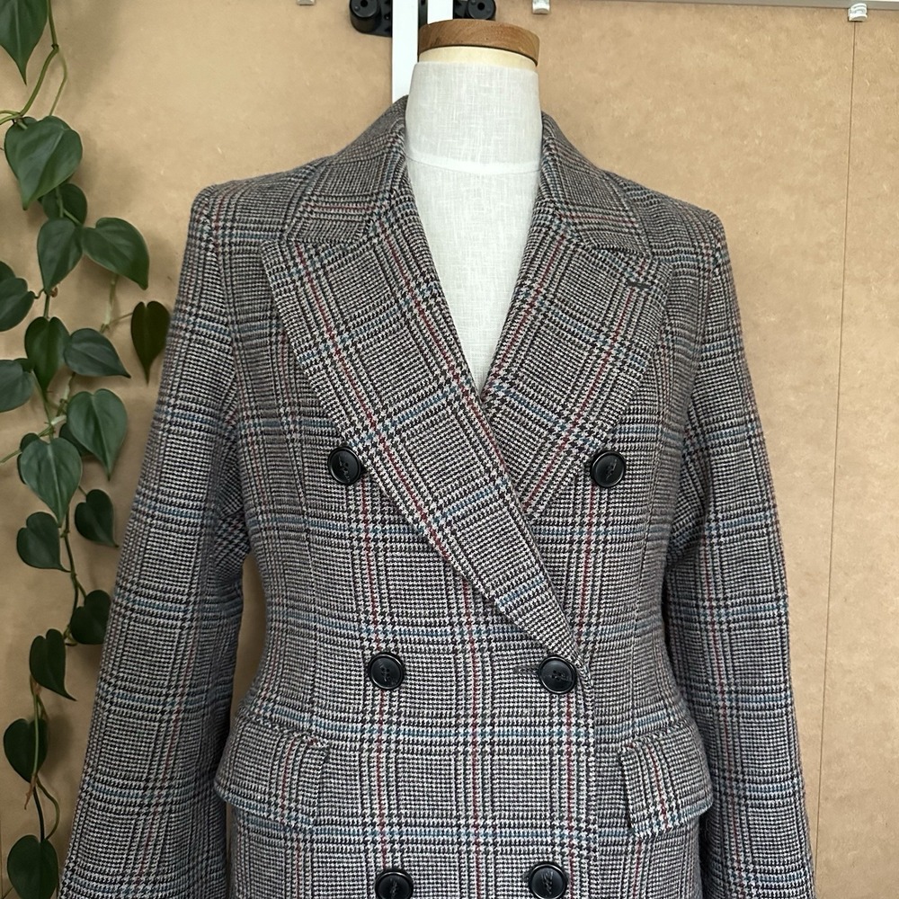 UNIQLO Ines de la Fressange IDLF Double Breasted Plaid Tweed Coat M Wool New - Picture 3 of 14